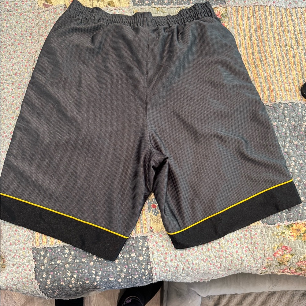 Nike Men's Black Athletic Shorts with Yellow Trim - Picture 4 of 7